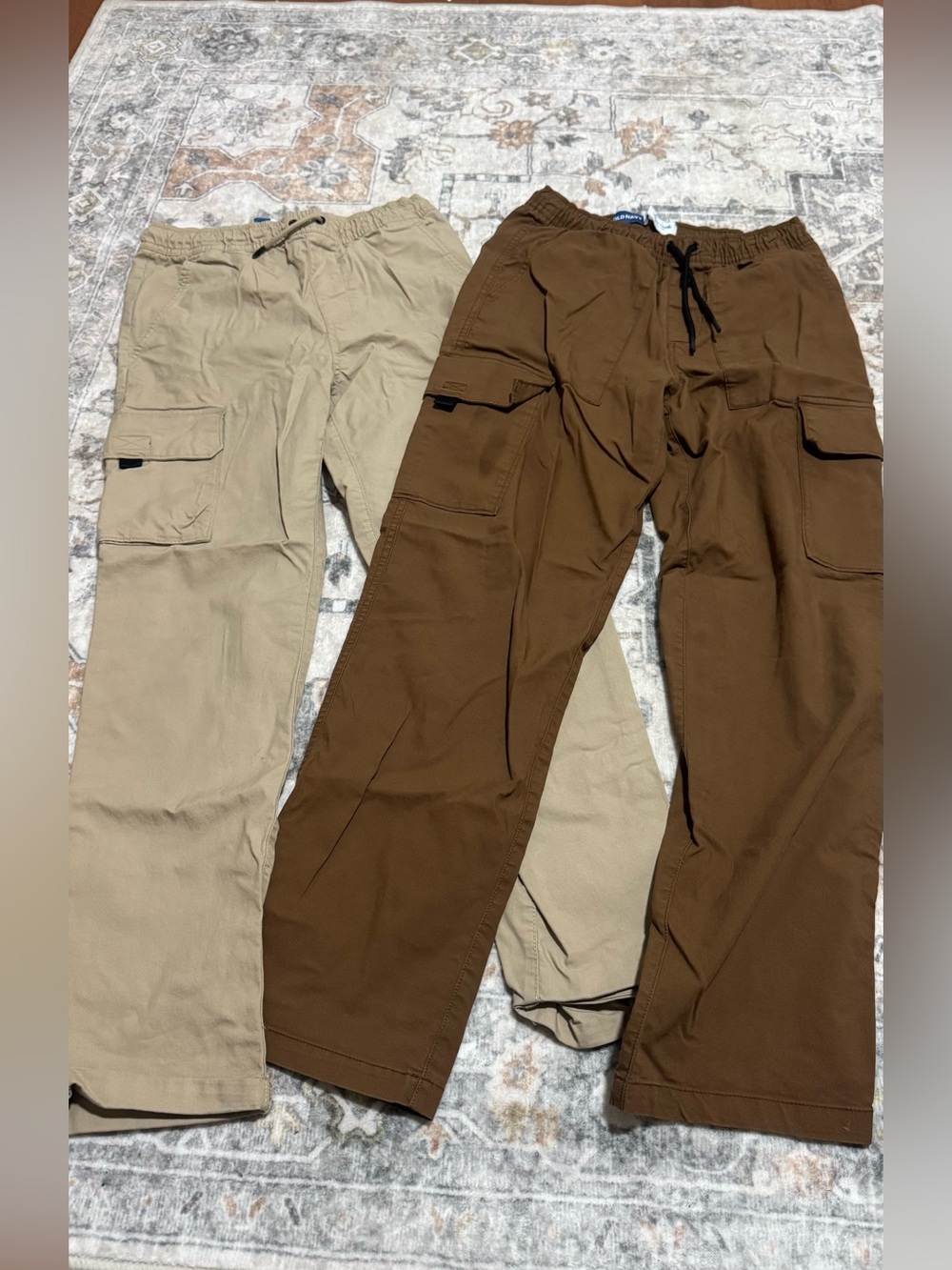 2 Pair- Old Navy Boys XL 14-16 Tech Taper Cargo Pants 2 Pair Lot Tan Brown
